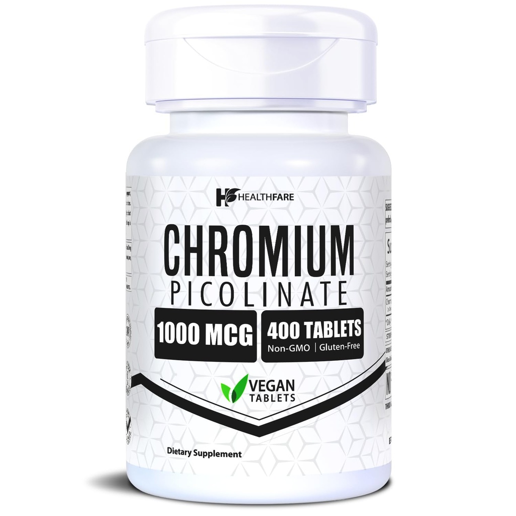 HealthFare Chromium Picolinate 1000 Live | 400 Vegan Tabletler | Yüksek Apsiyon Mineral Tamam | Sağlıklı Şeker Metabolism & Nutrient Aborsm | Non-GMO, Gluten-Free | Made in USA