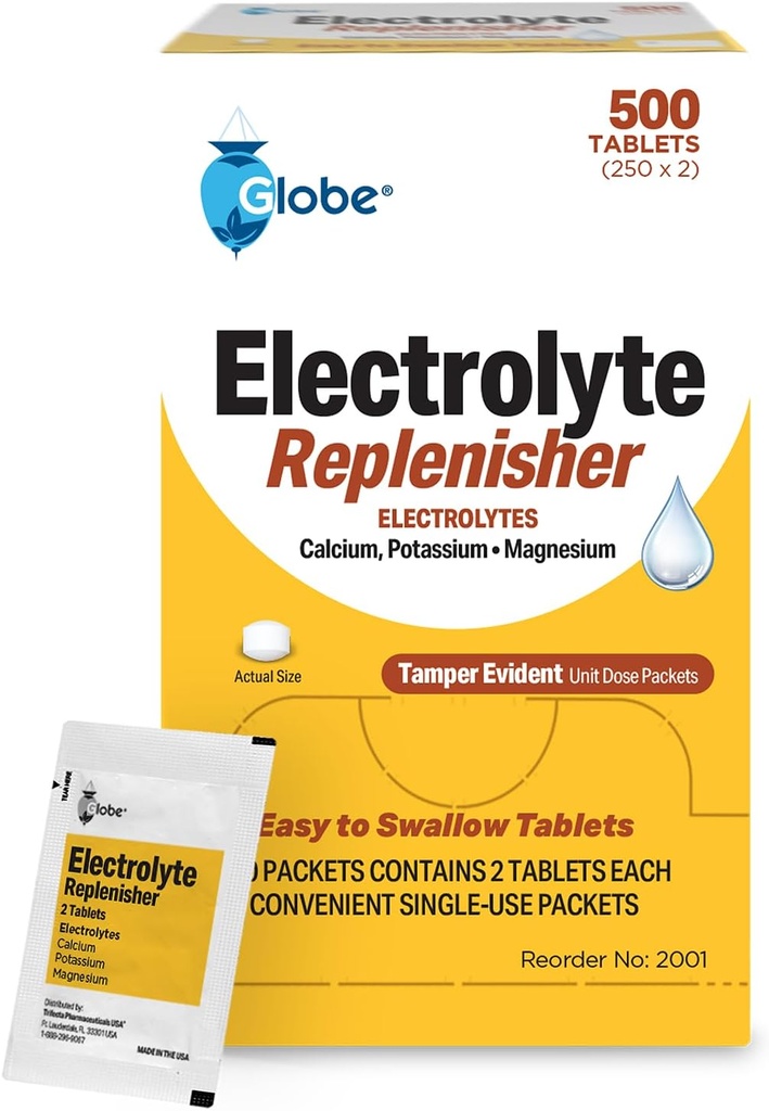 Globe Electrolyte Replacement Tablets for Rapid Hydration & Exercise Recovery (500 Tablets, 250 Packets of 2) for Athletes, Πεζοπορία & Αθλητισμός, Travel Packets with Key Nutrients for Optimal Endurance