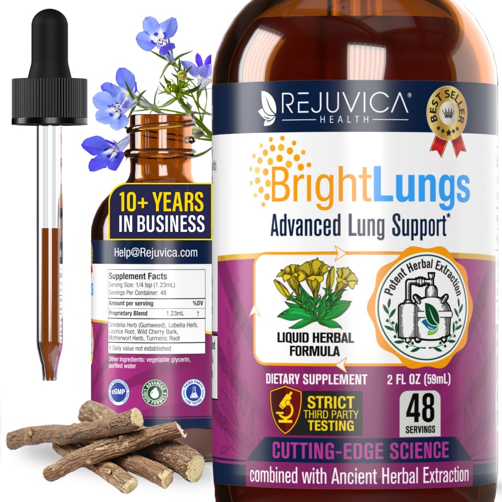 Bright Lungs - Lung Detox συμπλήρωμα υποστήριξης για να βοηθήσει στη διατήρηση του συνολικού πνεύμονα & αναπνευστική υγεία - Grindelia, Lobelia, Licorice, Wild Cherry & More!