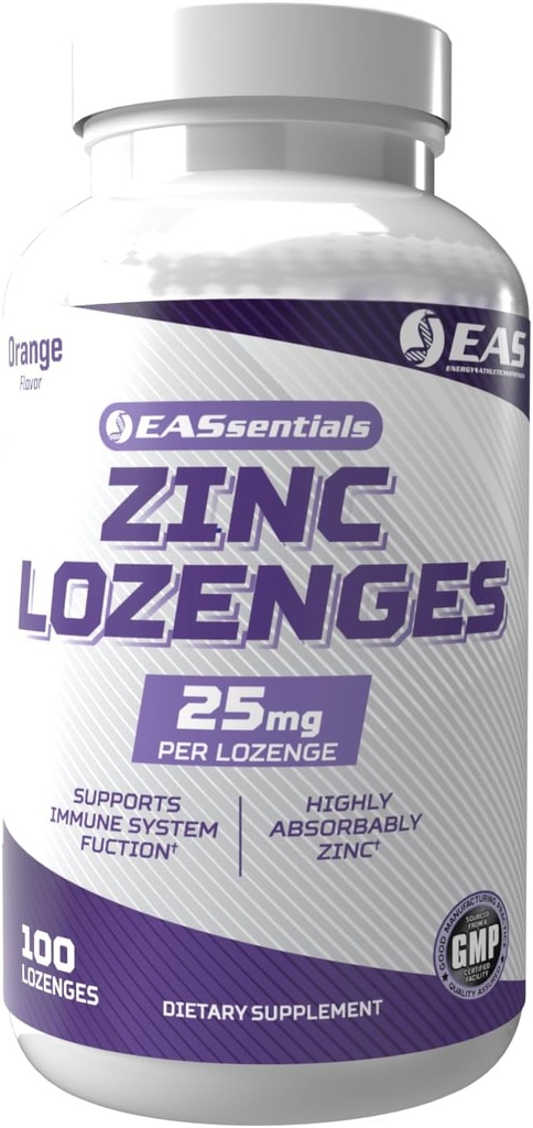 EAS çinko Lozenges | No Fillers veya Katkılarla Yüksek Lisans | Destekler Immune Function | Gluten Free, Non GMO | 100 Lozenges (Orange Flavor)