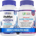 ULTALIFE Men's Health Duo - 2 Şişeler - One Prostate Support Complex with Saw Palmetto & Beta Sitosterol & One Yüksek Kan Basıncı Supplement with Garlic & Hawthorn Berry Fast-Acting Capsules for Men