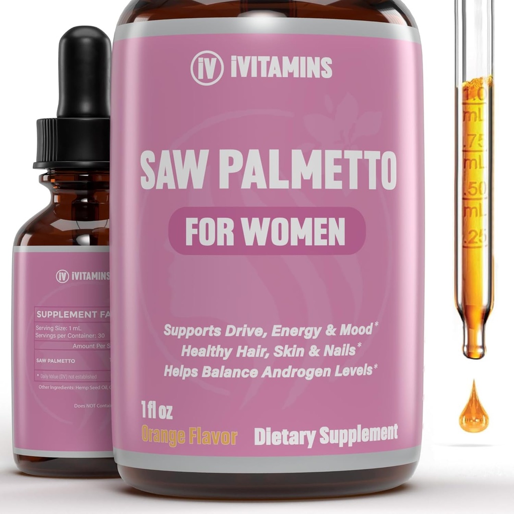 Kadınlar için Palmetto | Saç kaybını azaltmaya yardımcı olun, Sağlıklı Saçları, Skin, Nails, Enerji, Mood & More | Kadınlar Saç Büyümesi için Rol Palmetto | 1 fl ozz