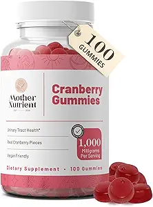 Mother Nutrient Cranberry Gummies συμπλήρωμα για τις γυναίκες και τα παιδιά-ουριδικής υγείας - λιγότερο ταρτάρ & 90% λιγότερο γλυκό, χωρίς γλουτένη, μη GMO, Vegan - καθαρό εκχύλισμα cranberry 1000mg - 100 Count.
