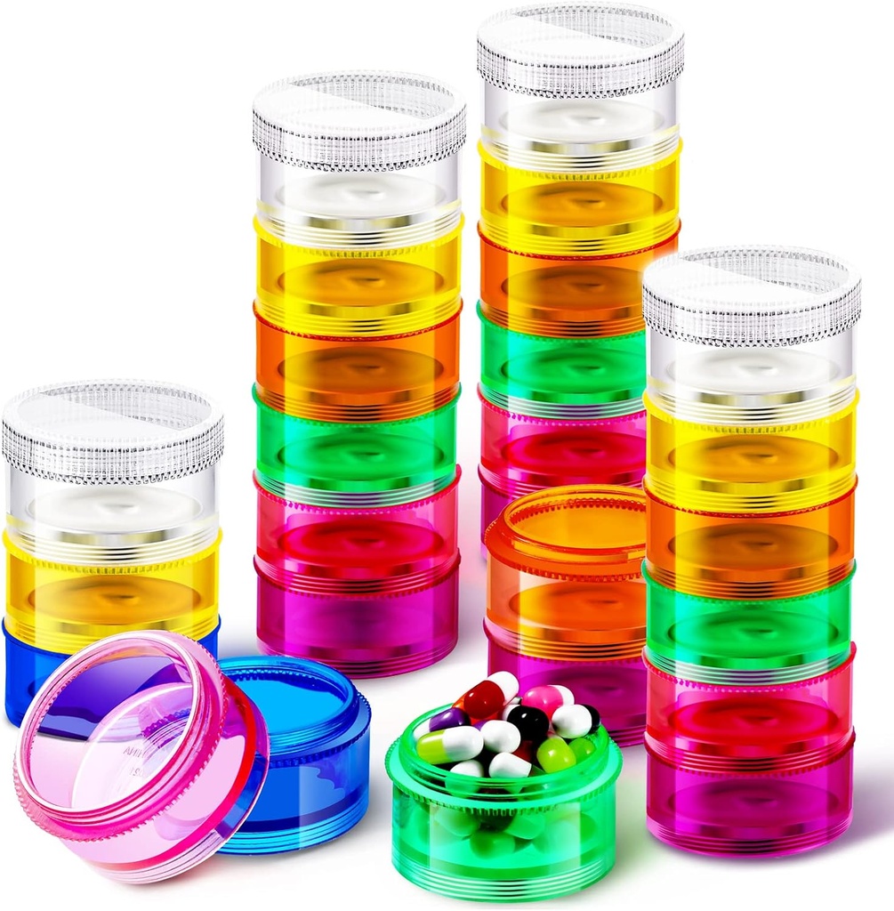 Sieral 7 Days Stackable Pill Organizers 7 Dakikalık Yuvarlak Pill Box Tower Haftalık Vitamin Bireysel Depolama Konteynerleri İlaçlar, Vitaminler ve Supplements (4 Set) için Lids ile Seyahat Vakaları