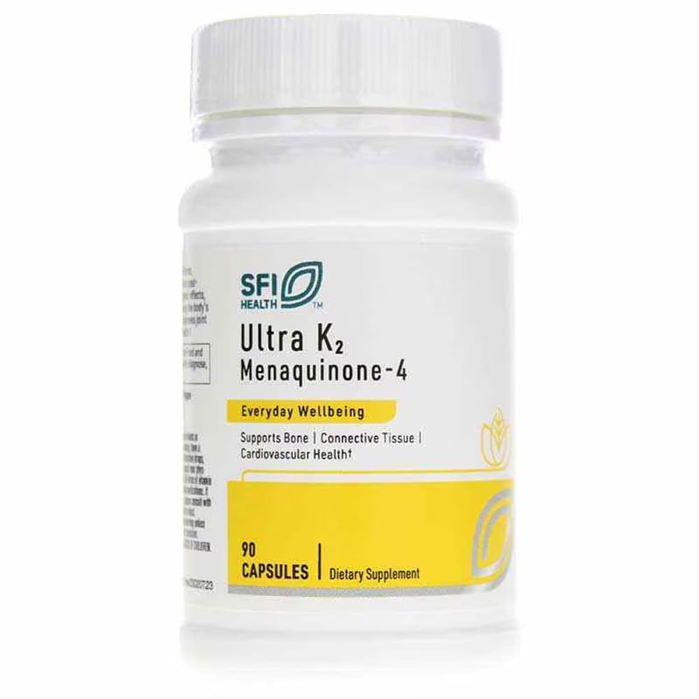 Klaire Labs SFI Health Ultra K2 Menaquinone - 4 - Vitamin K2 Capsule 15 mg of Vitamin K2 MK4 per Capsule - Support Bone & Cardiovascular Health - Hipoallergen & Vegan Vitamin K (90 Capsules)
