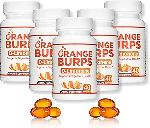 Orange Burps | D-Limonene Supplement - Asit Tespiti (Atacid for Acid Reflux), Kalpburn Yardımı, GERD Yardımı ve Indigestion Relief | Orange Peel Extract in Health and Wellness (1,000 mg, Pack of 5)