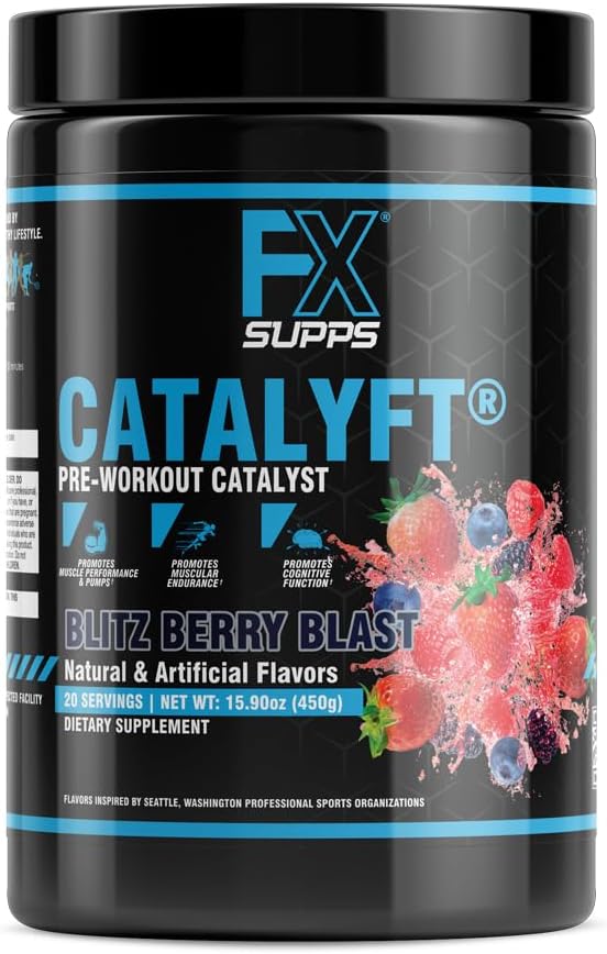 FXSUPPS Catalyft Pre-Workout TozDrink for Men and Women Blitz Berry Blast Diyetary SupplementMix with Kretine,Caffeine & Beta-Alanine | Best for Energy Pump,MuscleGet & Focus,20 Services(1 Pack)