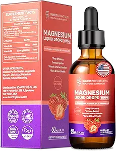 Magnezyum Glycinate Liquid Drops 1500 mg with Magnezyum Citrate & Taurate, L-Theaine, Vitamin D3, B6, Supports Calm, Sleep, Muscle Relaxation, Leg Cramps & Energy, Strawberry Flavor, 60 mL