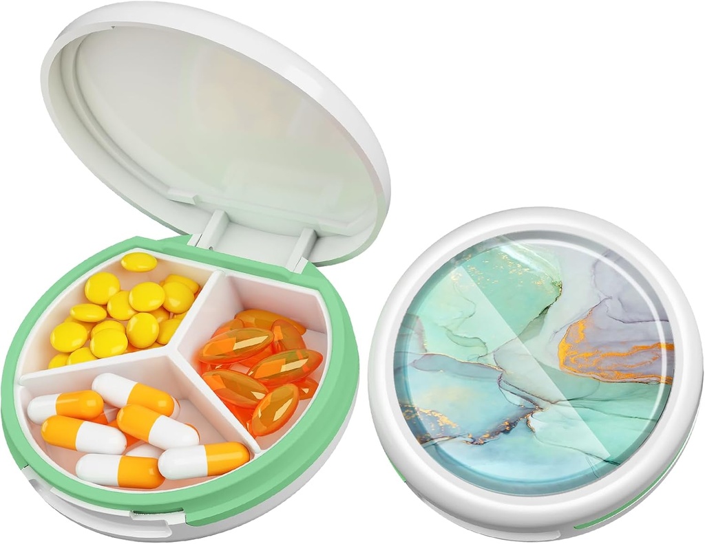 Serfeymi Small Pill Box - Purse Pocket için Portreatif Pill Box - Tıp için Uygun, Vitamin, Fish Oil, Supplements - White (Marble)
