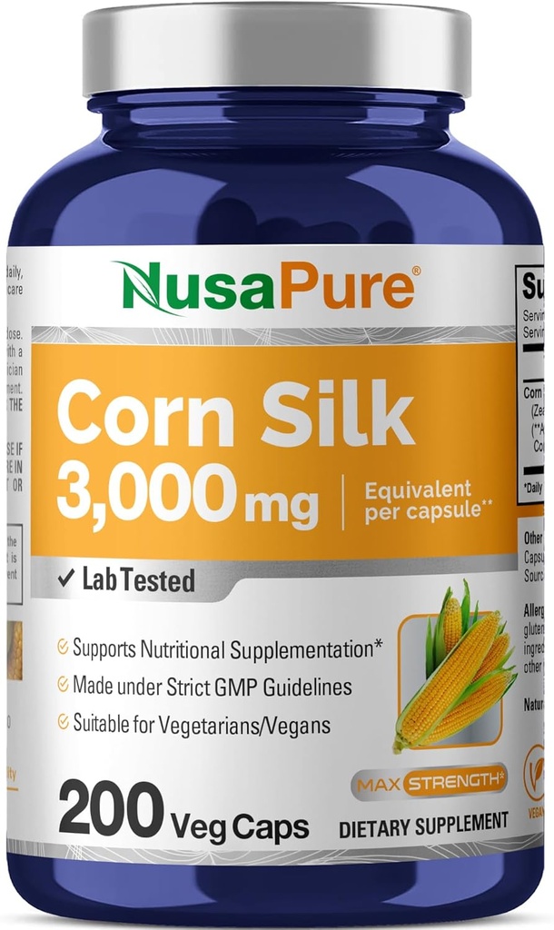 NusaPure Corn Silk Extract 3.000 mg per Caps - 200 Veggie Caps (% 100 Vegetarian, Non-GMO, 20:1, Vegan)