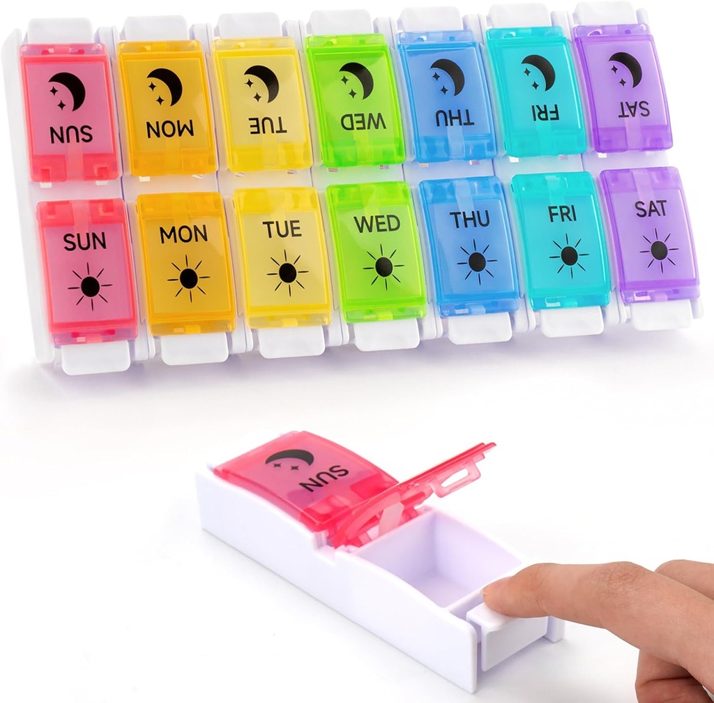 DailyRest Pill Organizer 2 Times a Day, Day Night Pill Case, Pill Box 7 Day, Detachable & Push Düğme Tasarımı, Büyük Karşılaştırmalı Haftalık Pill Box, Tıp Fish Oil /Vitamins /Supplements