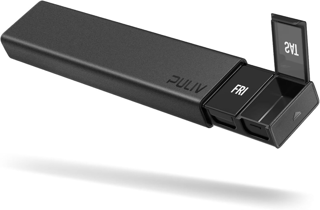 PULIV Dual Black Lightproof Weekly Pill Organizer, Extra Large Travel Pill Box 7 Day with Privacy Protection Design, BPA-Free Daily Pill Cases for Vitamins, Fish Oils, Medications, Supplements