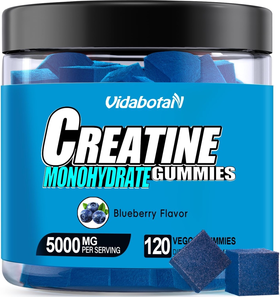 Erkekler ve Kadınlar için Kretine Monohidrat Gummies for Men & Women-5g of Kretine Monohidrat per Service- Art- Build Muscle,Sugar Free,Vegan, Blueberry Flavor, 120 Count,B571