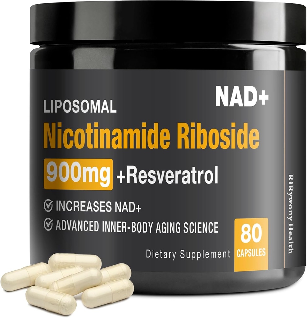 NAD Supplement - NAD+ ile Nicotinamid Riboside (NR) ve Resveratrol Quercetin 900 mg Pure Organic NAD Plus for Cellular Repair Health Aging Brain Function, 80 Capsules