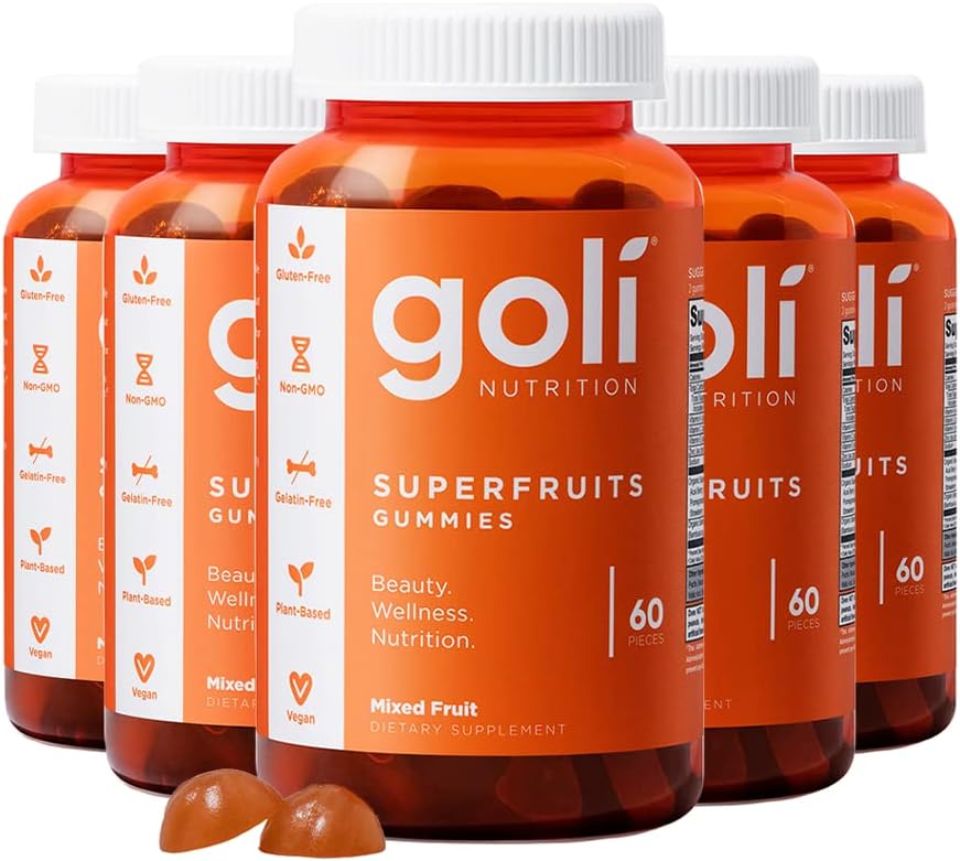 Συμπλήρωμα διατροφής Goli, SuperFruits Gummy Βιταμίνη - 300 Count - Collagen-Promoting Συστατικά - Μικτά Φρούτα, Vegan, Φυτά με βάση, Μη ΓΤΟ, Χωρίς Γλουτένη & Ζελατίνη Δωρεάν