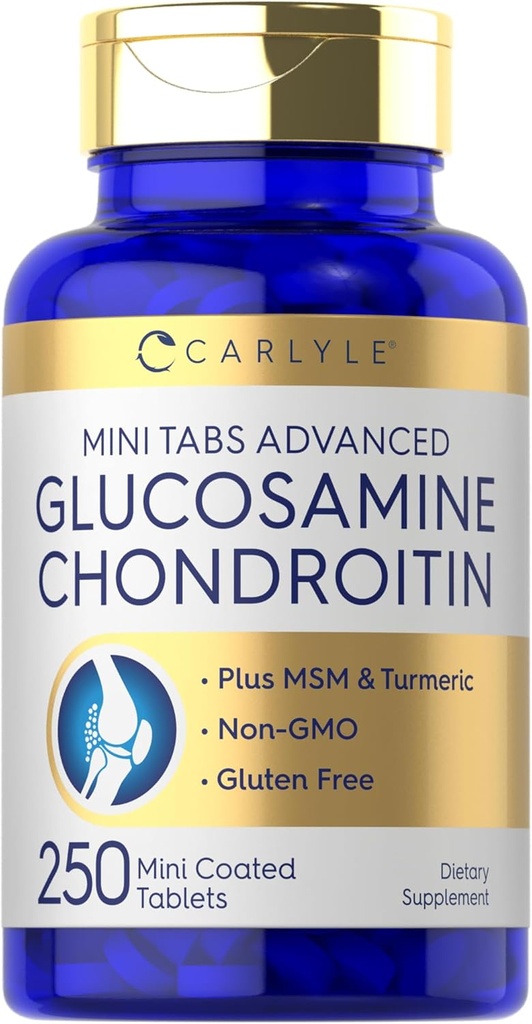 Carlyle Glucosamine Chondroitin MSM | 250 Mini Tablet | Turmeric | Non-GMO, Gluten Free