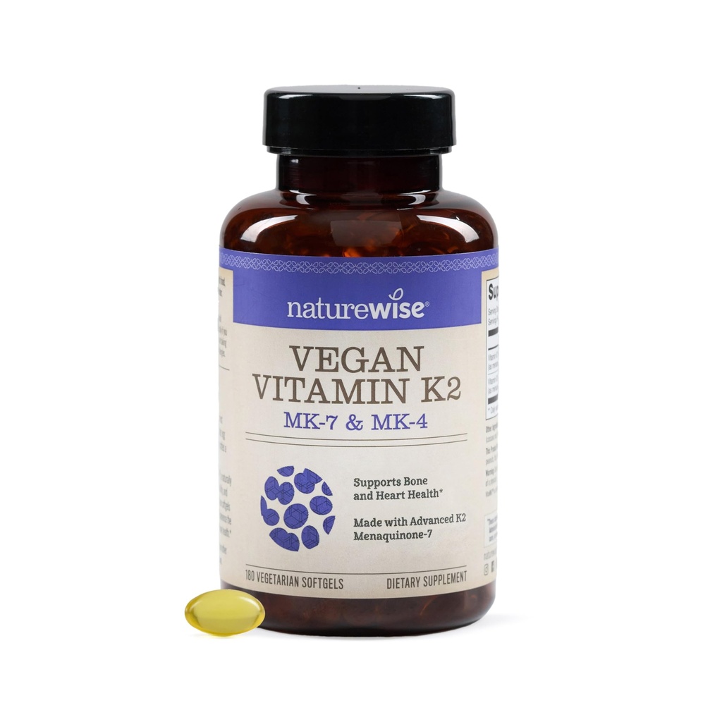 NatureWise Vitamin K2 600mcg Supplement with MK-7 100mcg & MK-4 500mcg - Geliştirilmiş Bio kullanılabilir Formula - Bone and Heart Health - Vegan, Gluten Free, Non-GMO -180 Softgels[6-Month Supply]