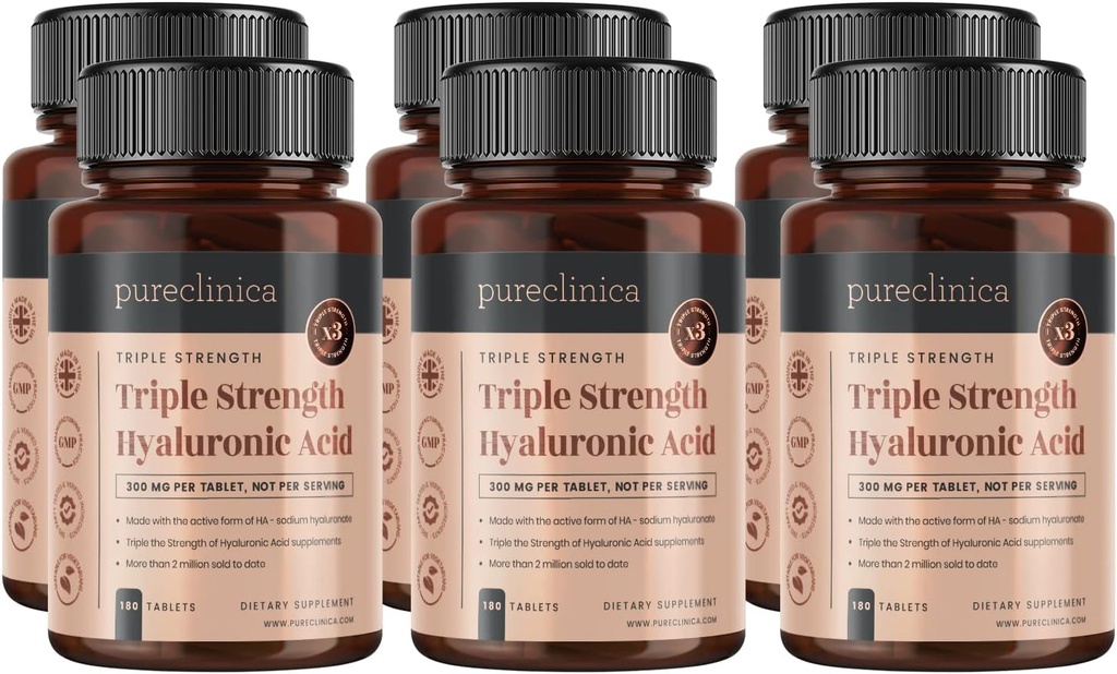 Safclinica Hyaluronic Acid 300mg x 1080 Tablet (6 180 Tablet şişe - 3 Yıl Supply). Triple Strength Hyaluronic Acid. Diğer HLA Tabletlerinden 300 daha Güçlü