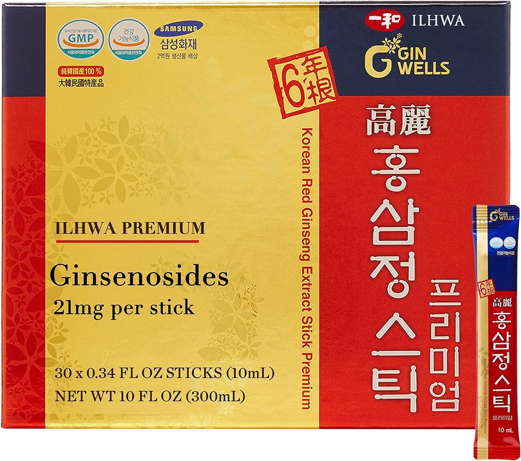 ILHWA Premium Korea Red Ginseng Extract Sticks (0,34fl oz X 30 Sticks) - για την ασυλία. Ginsenoside 21 mg ανά Σερβίρισμα