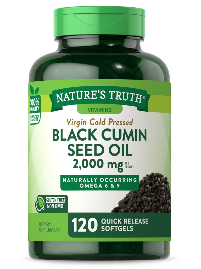 Nature's Truth Black Seed Oil Pills | 2000 mg | 120 Softgels | Virgin Cold Pressed Cumin | Non-GMO ve Gluten Free Supplement Supplement Supplement