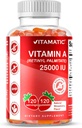 Vitamatic Sugar Free Vitamin A 25000 IU Gummies (Retinyl Palmitate) - Natural Strawberry Flavor - 120 Pectin Based Gummies (3 Şişe)
