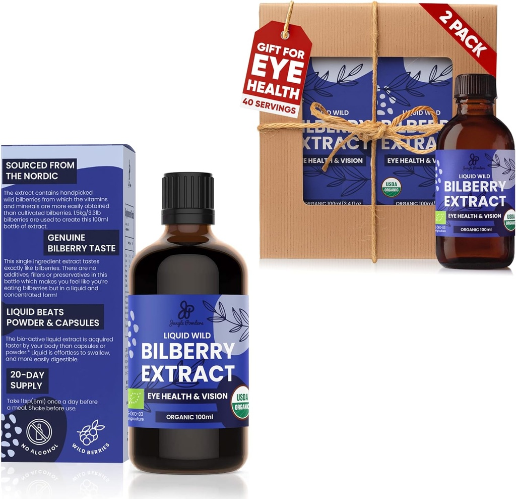Σκόνες ζούγκλας Wild Bilberry Extract 3x3.4oz Μπουκάλι με υγρό βατόμουρο Ανθοκυανίνη Αλκοόλ-ελεύθερο Ευρωπαϊκό συμπλήρωμα βατόμουρο για τα μάτια υψηλής βιοδιαθεσιμότητας