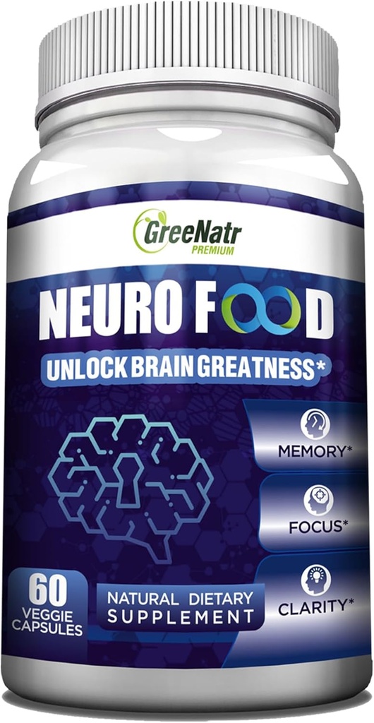 GreeNatr Brain Supplements for Memory and Focus - Ginko Biloba Capsules Brain ATM Supplement with B1, Folic Acid & Food - Memory Supplements for Cognitive & Brain Health 60 Capsules (1 Şişe)
