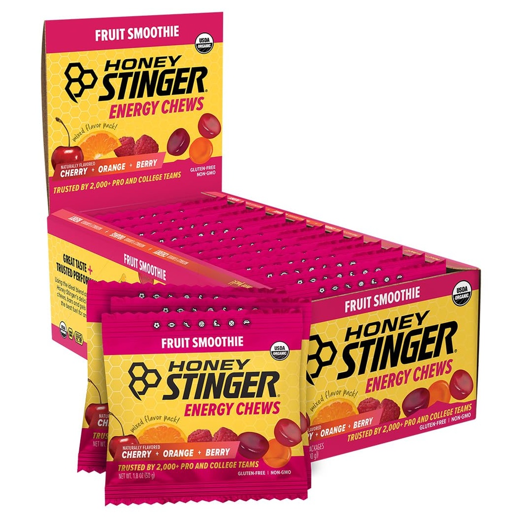 Μέλι Stinger Βιολογικά Φρούτα Smoothie Energy Chew, Χωρίς γλουτένη & καφεΐνη, για άσκηση, τρέξιμο και απόδοση, Αθλητική διατροφή για το σπίτι & γυμναστήριο, προ και μέση προπόνηση, 12 Πακέτο, 21,6 Ουγγιά