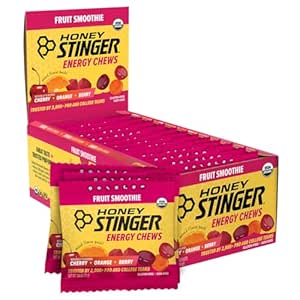 Honey Stinger Organic Fruit Smoothie Energy Chew, Gluten Free & Caffeine Free, for Egzersiz, Koşu ve Performans, Spor Beslenmesi Home & Gym, Pre and Mid Workout, 12 Pack, 21.6 Ounce
