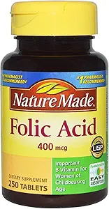 Nature Made Folic Acid 400 mcg (665 mcg DFE) Tabletler, 250 Kont (Pack of 3)