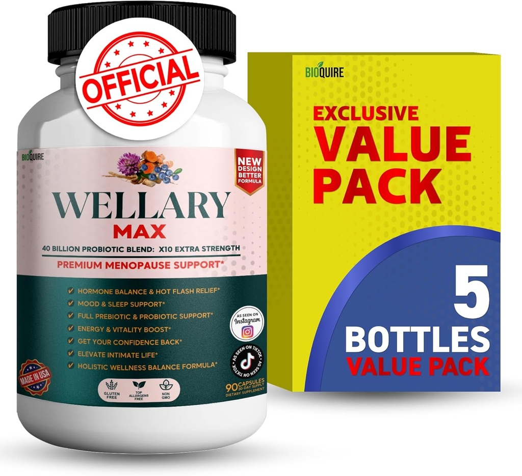 Wellary Max Εμμηνόπαυση συμπλήρωμα υποστήριξης, 40 δις CFU προβιοτικό μείγμα, 90 κάψουλες (5)