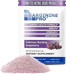 L-ARGININE PRO Supplement Powder | 30 Packets Single Serve Travel Size | 5,500mg of L-arginine Plus 1,100mg L-Citrulline, Grape
