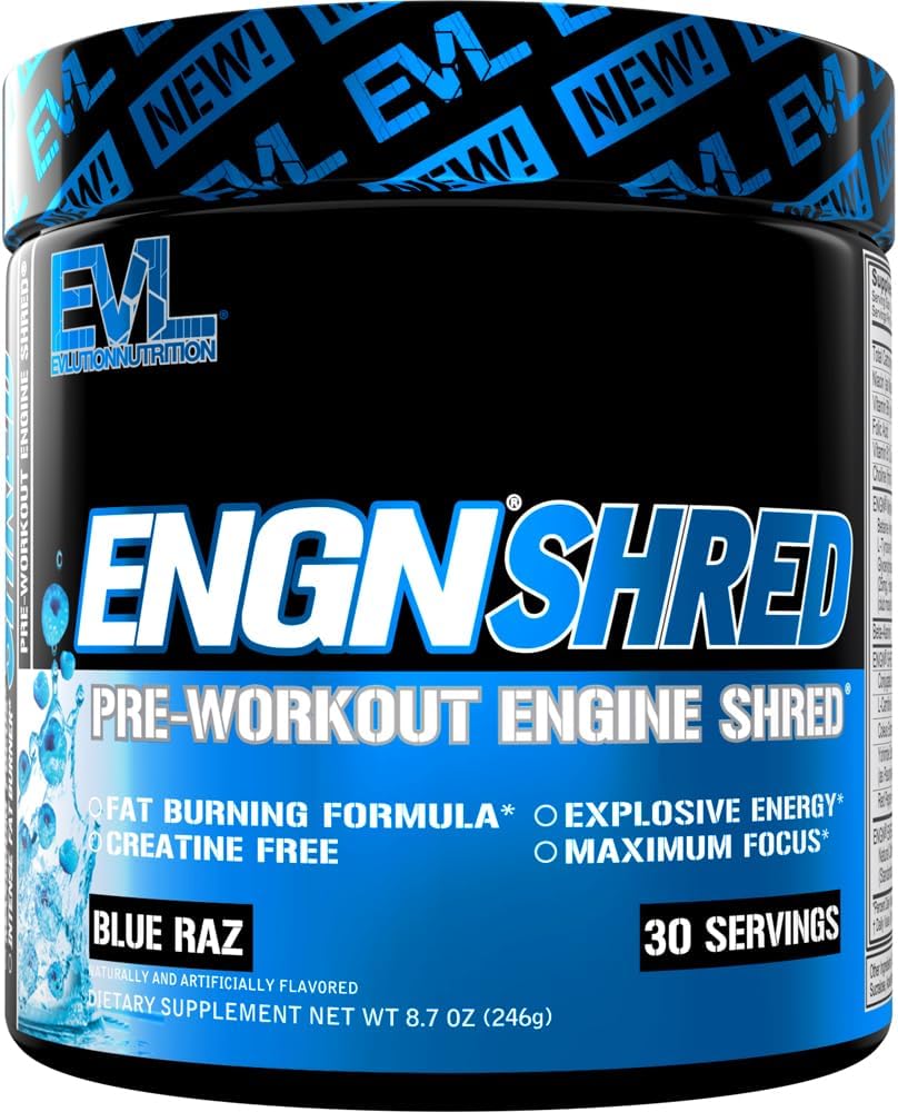 EVL Ultimate Pre Workout Toz - Termogenic Fat Burn Support Preworkout Toz İçecek Son Enerji Oda ve Stamina - ENGN Ked Intense Kretine Free Preworkout Drink Mix - Blue Raz