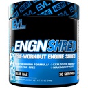 EVL Ultimate Pre Workout Powder - Thermogenic Fat Burn Support Preworkout Powder Drink for Lasting Energy Focus and Stamina - ENGN Shred Intense Creatine Free Preworkout Drink Mix - Blue Raz
