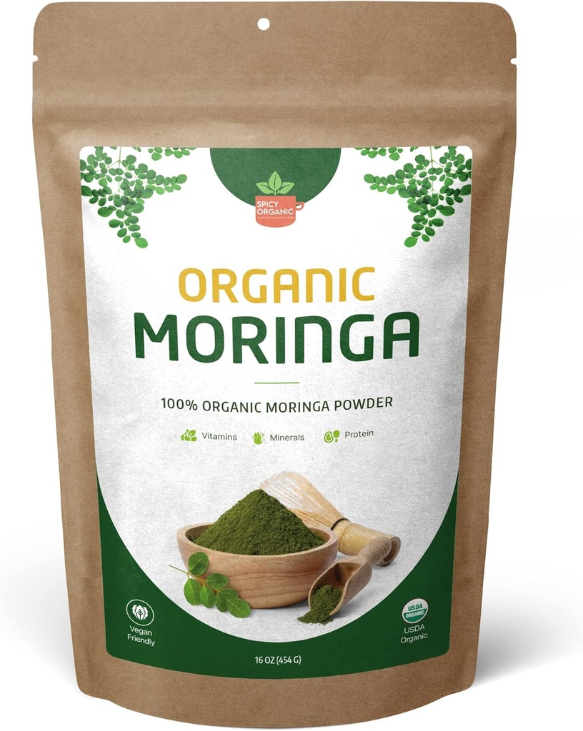 Organik Moringa Leaf Toz – USDA sertifikalı Yeşil Superfood | Natural Energy & Immune Support – Vegan, Non-GMO, Gluten-Free – Pure Raw Moringa for Smoothies, Teas, Cooking – 16oz Resealable Pouch