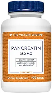 Το Vitamin Shoppe Pancreatin 500MG, Φυσικό συμπλήρωμα ενζύμων Digestive, υποστηρίζει την πέψη των λιπών, πρωτεϊνών, υδατανθράκων (100 δισκία)