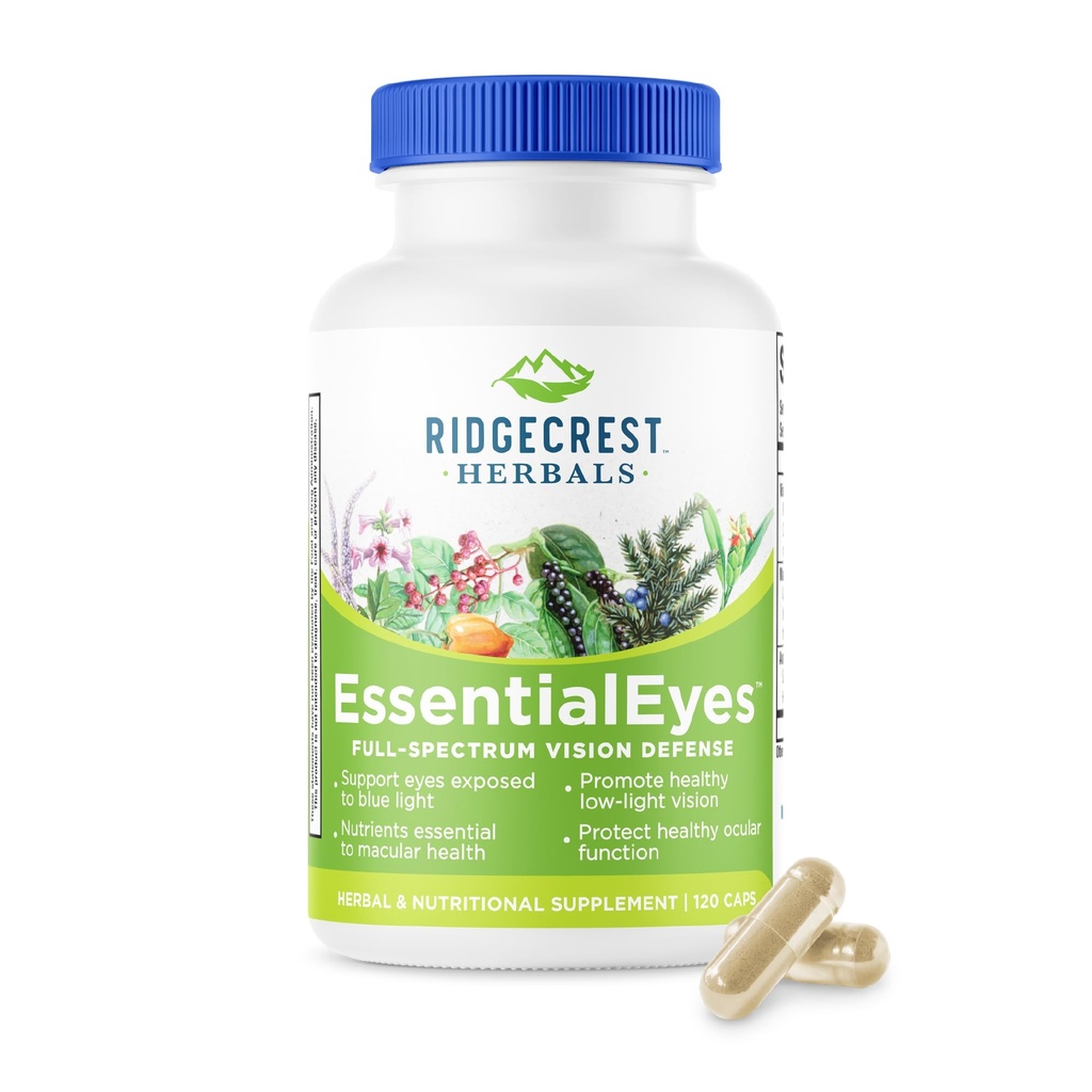Ridgecrest Herbals EssentialEyes, Natural Eye Vitamin Supplements, Περιέχει Λουτεΐνη, Ζεαξανθίνη, Bilberry Extract, Υποστηρίζει την υγεία των ματιών και της όρασης (120 Vegan Caps, 30 Serv)