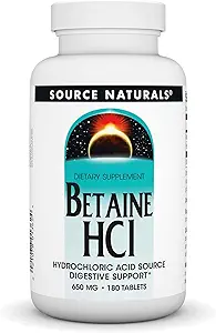 Source Naturals - Betaine HCl Hydrochloric Acid Source 650 mg. - 180 Tablet