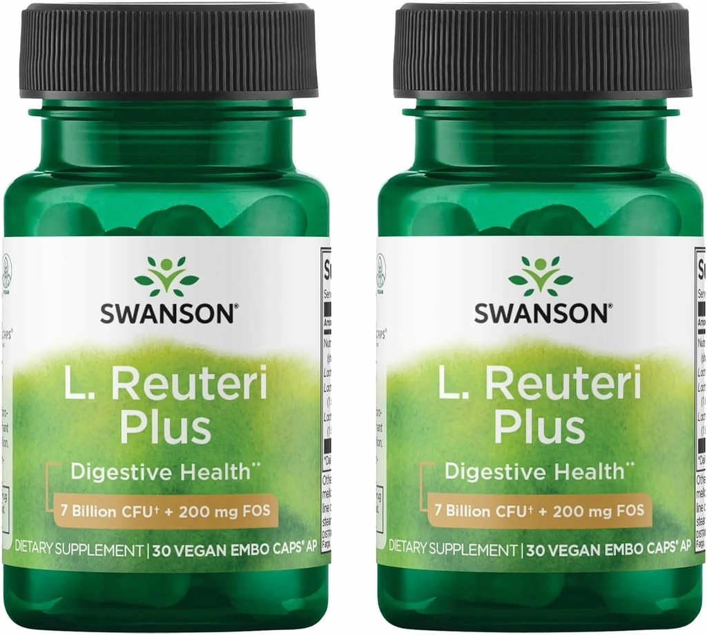 Swanson L. Reuteri Probiotic Plus w/L. Rhamnosus L. Acidophilus & FOS Prebiotic Digestive Support - Προάγει την Υγεία των Ούρων w/ 7 Δισεκατομμύρια CFU ανά κάψουλα - (30 κάψουλες Veggie) (2 Συσκευασία)
