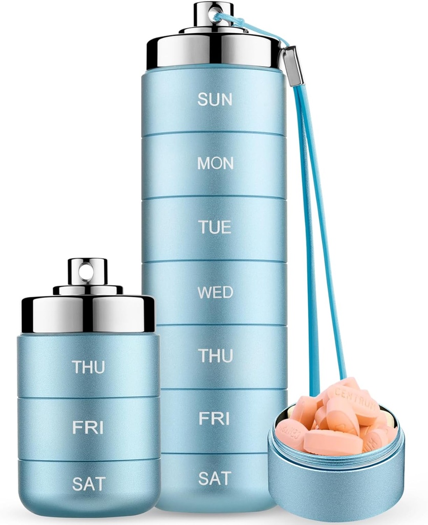Mossime Metal Pill Organizer Weekly, Stackable Water Travel Pill Box, Büyük Alüminyum Pill Case Konteyner, Honda Free 7 Day Daily Medicine Organizer for Vitamin, Fish Oil, Supplement