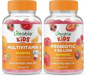 Lifeable Multivitamin Kids + Probiyotiks 5 Milyar Çocuk, Gummies Sche - Great Tasting, Vitamin Supplement, Gluten Free, GMO Free, Chewable Gummy