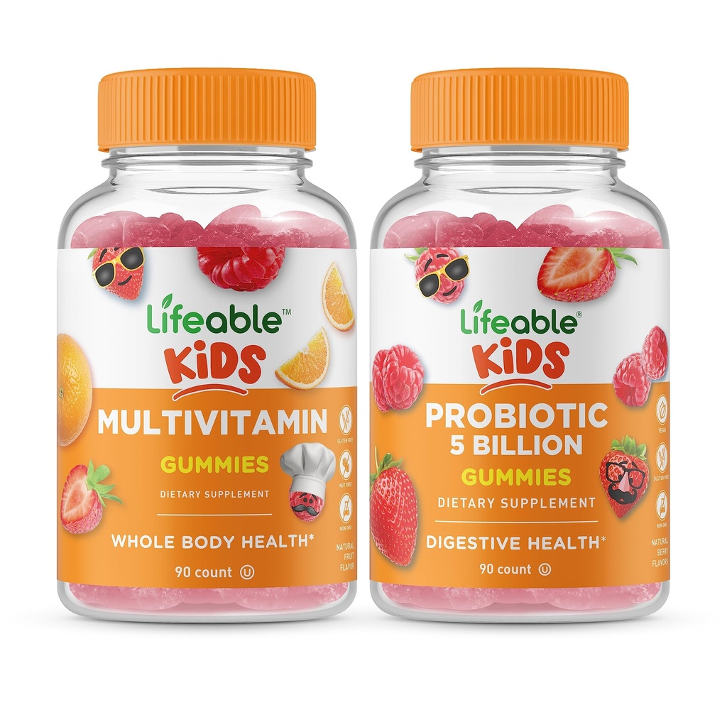 Lifeable Multivitamin Kids + Probiyotiks 5 Milyar Çocuk, Gummies Sche - Great Tasting, Vitamin Supplement, Gluten Free, GMO Free, Chewable Gummy