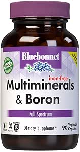 Bluebonnet Multi Mineral Plus Boron Vegetarian Capsules Demirsiz,Beyaz 90 Kont