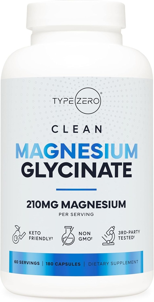Tip Zero Magnezyum Glycinate (210 mg | 180 Capsules) Pure, Non-GMO, Gluten Free, Natural High Abors Magnezyum Supplement Supplement Supplement