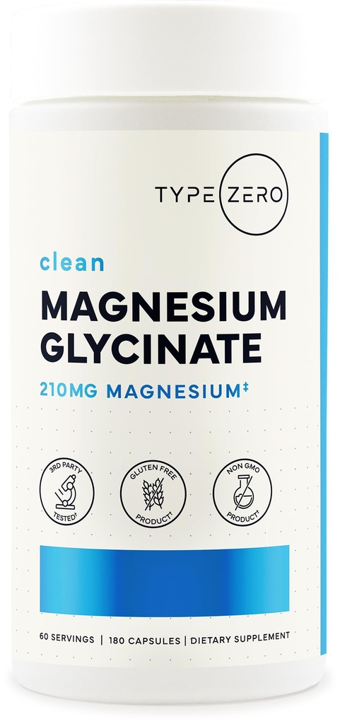 Tip Zero Magnezyum Glycinate (210 mg | 180 Capsules) Pure, Non-GMO, Gluten Free, Natural High Abors Magnezyum Supplement Supplement Supplement