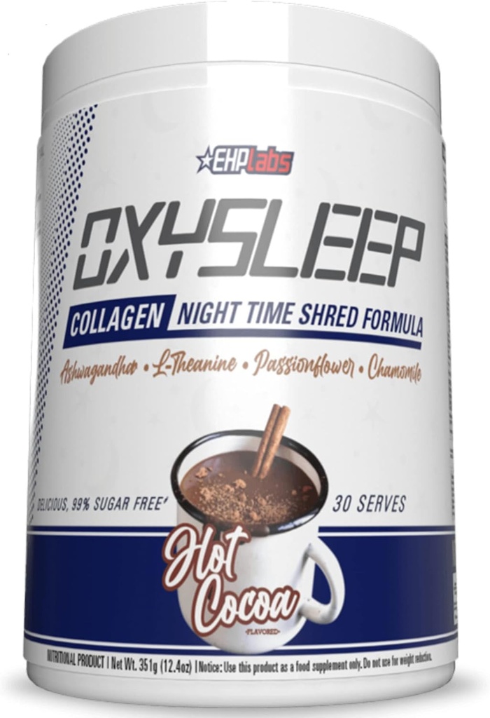 EHP Labs OxySleep Collagen Peptides Σκόνη Χρόνος Σκόνης Scred - Προάγει τον βαθύ ύπνο & scredding, το δέρμα, τα οστά & τους μυς Υποστήριξη, Pasture-Raied Bovine Collagen, Type I & III, 30 Υπηρεσίες (Hot Cocoa)