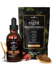 KIKI Green 8 Μανιτάρια Σκόνη & Liquid Extract Bundle - Mushroom Supplement Complex for Focus & Energy - Lion's Mane, Chaga, Cordyceps, Turkey Tail, Reishi, Shiitake, Maitake - 4 oz, 2 fl oz
