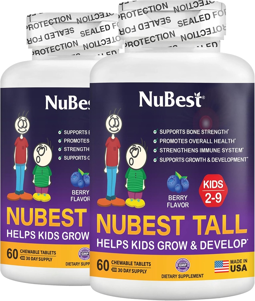 Nu Best Tall Kids - Multivitamins & Minerals for Age 2 to 9 - Bone Strength & Immunity Support - Helps Kids, Toddlers Health - Animal Shapes - 120 Chewable Berry Tabletler | 2 Ay Supply