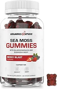 ORGANICS ΦΥΣΗ Ιρλανδική θάλασσα Moss Gummies για Lung Detox, Thyroid, δύναμη ανοσοποιητική & ενεργειακή υποστήριξη, Vegan Seamoss Gummies για παιδιά & ενήλικες - 60 Vegan Gummy Bears Berry Flavored