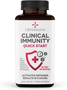 Clinical Immunity - Quick-Start - Immune System Support - Rapid Immunity Response - Boosts Antibodies, B + T + NK Cells, Neutrophils & Macrophagens - Black Elderberry & Pre + Probiotics - 60 Capsules